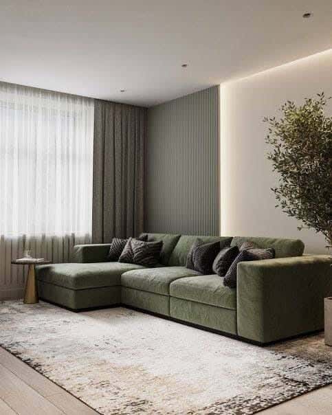 Modern corner sofa, red beech wood, 280x180x80 cm, linen - dark green
