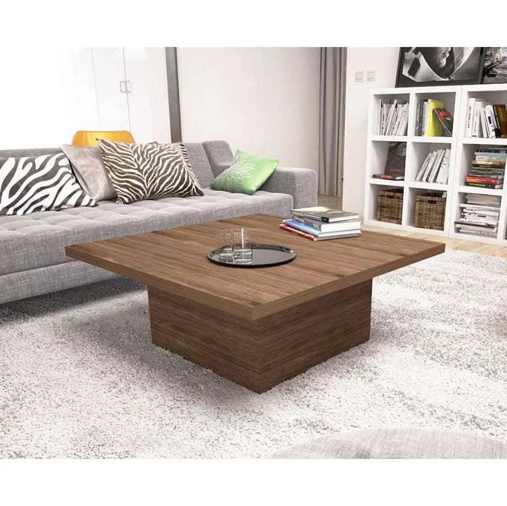 MDF Wood Coffee Table, 40×100×100 Cm - Brown
