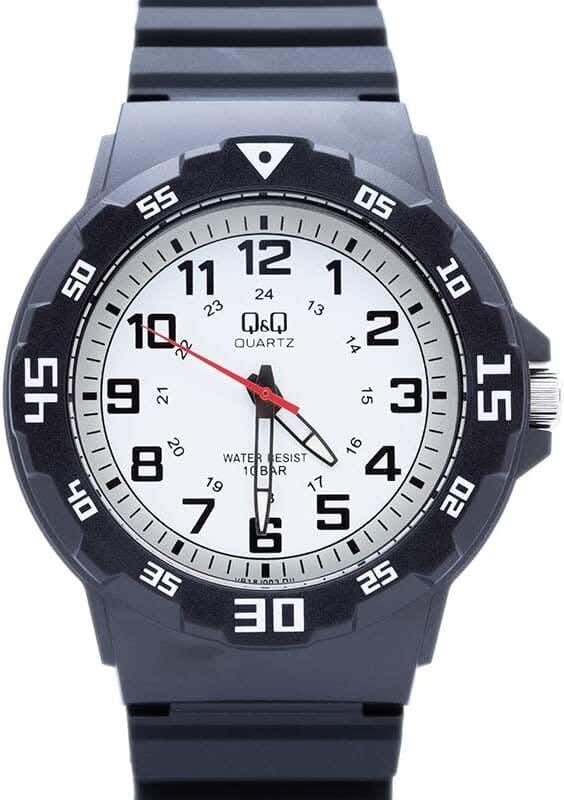 Q&Q VR18J003Y Round Analog Casual Watch For Men, L /40 - 48 mm - Black
