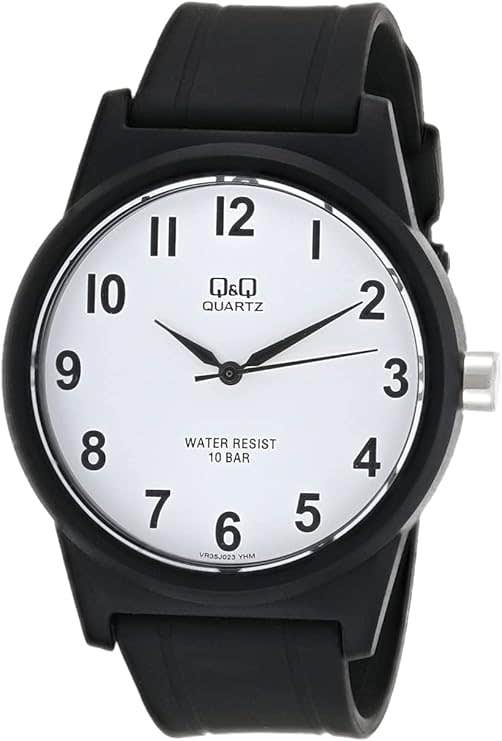 Q&Q VR35J023Y Round Analog Casual Watch For Men, M /26 - 39 mm - Black