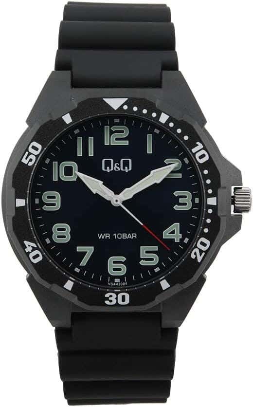 Q&Q VS44J004Y Round Analog Casual Watch For Men, L /40 - 48 mm - Black