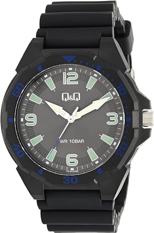 Q&Q VS44J008Y Round Analog Casual Watch For Men, L /40 - 48 mm - Black