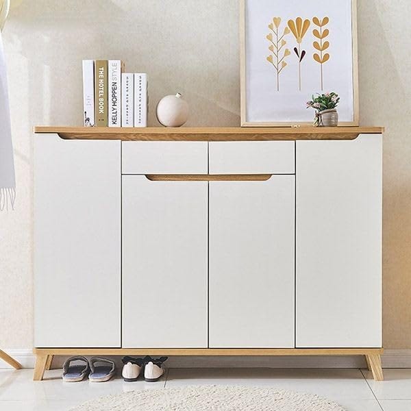 MDF Wood Shoe Organizer, 100x140x35 cm - Beige White