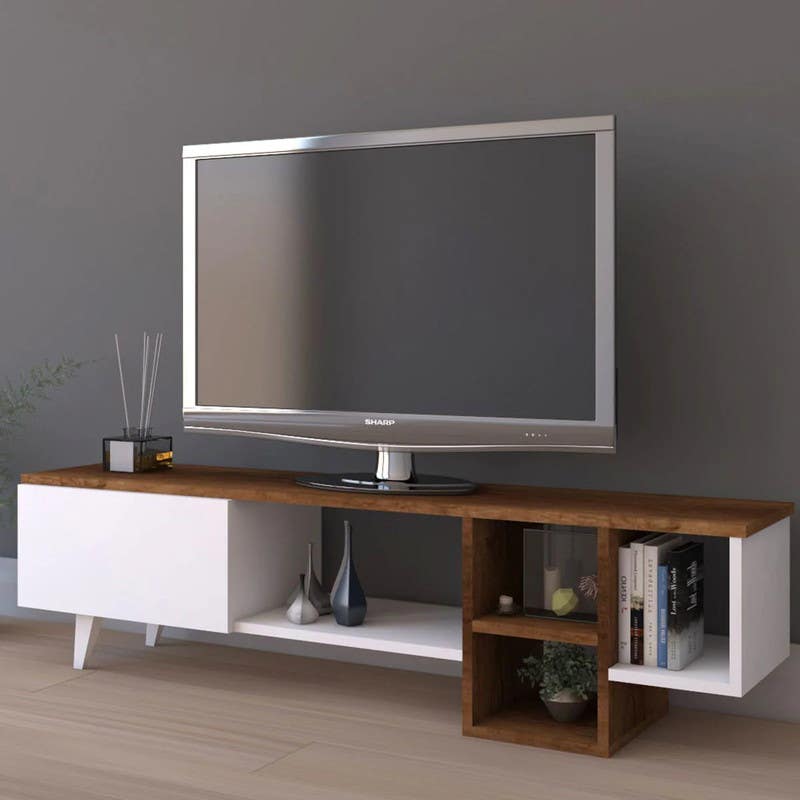 MDF Wood TV Table, 50x150x30 cm - White Brown