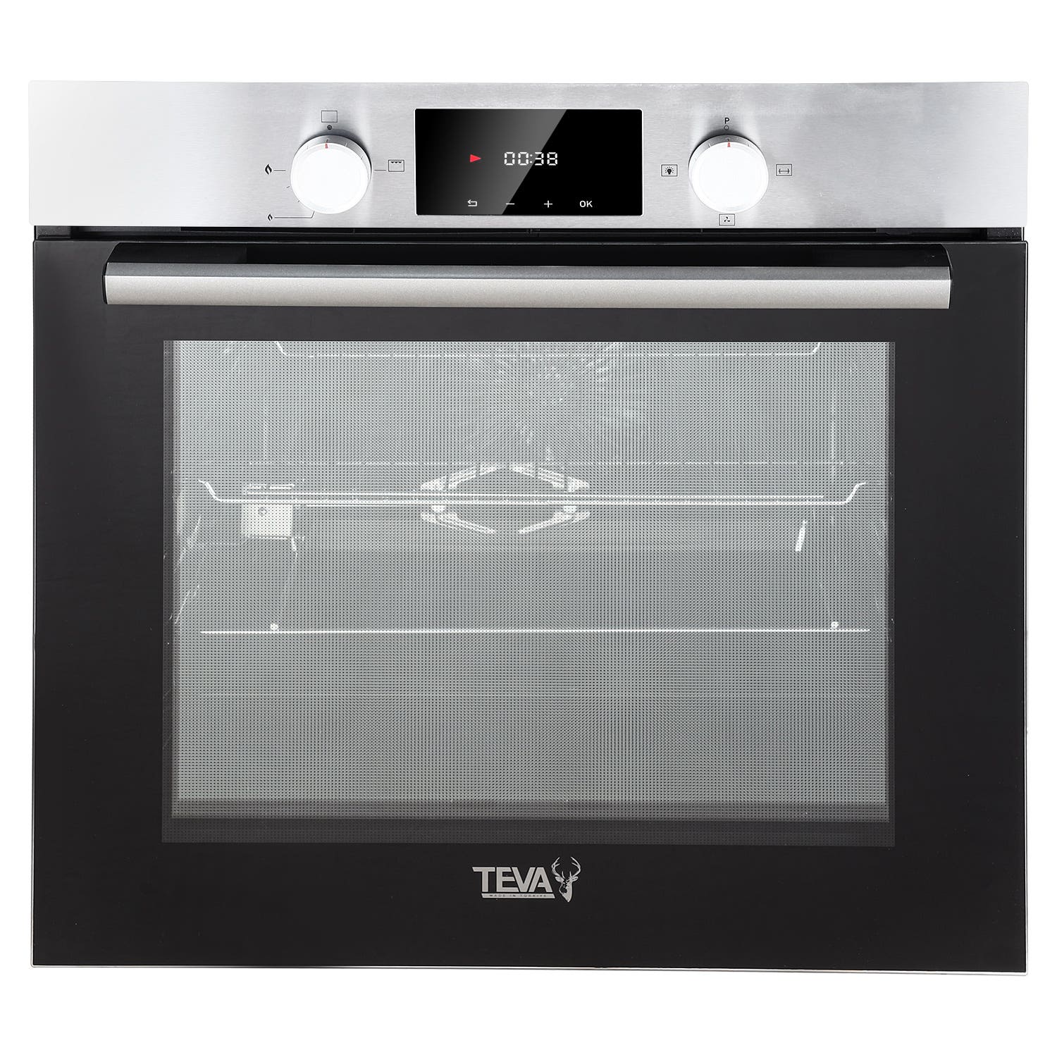Teva Qgstl Inox Dt Built-In Gas Oven, 60 cm, 82 Litres, Grill, Digital - Silver Black