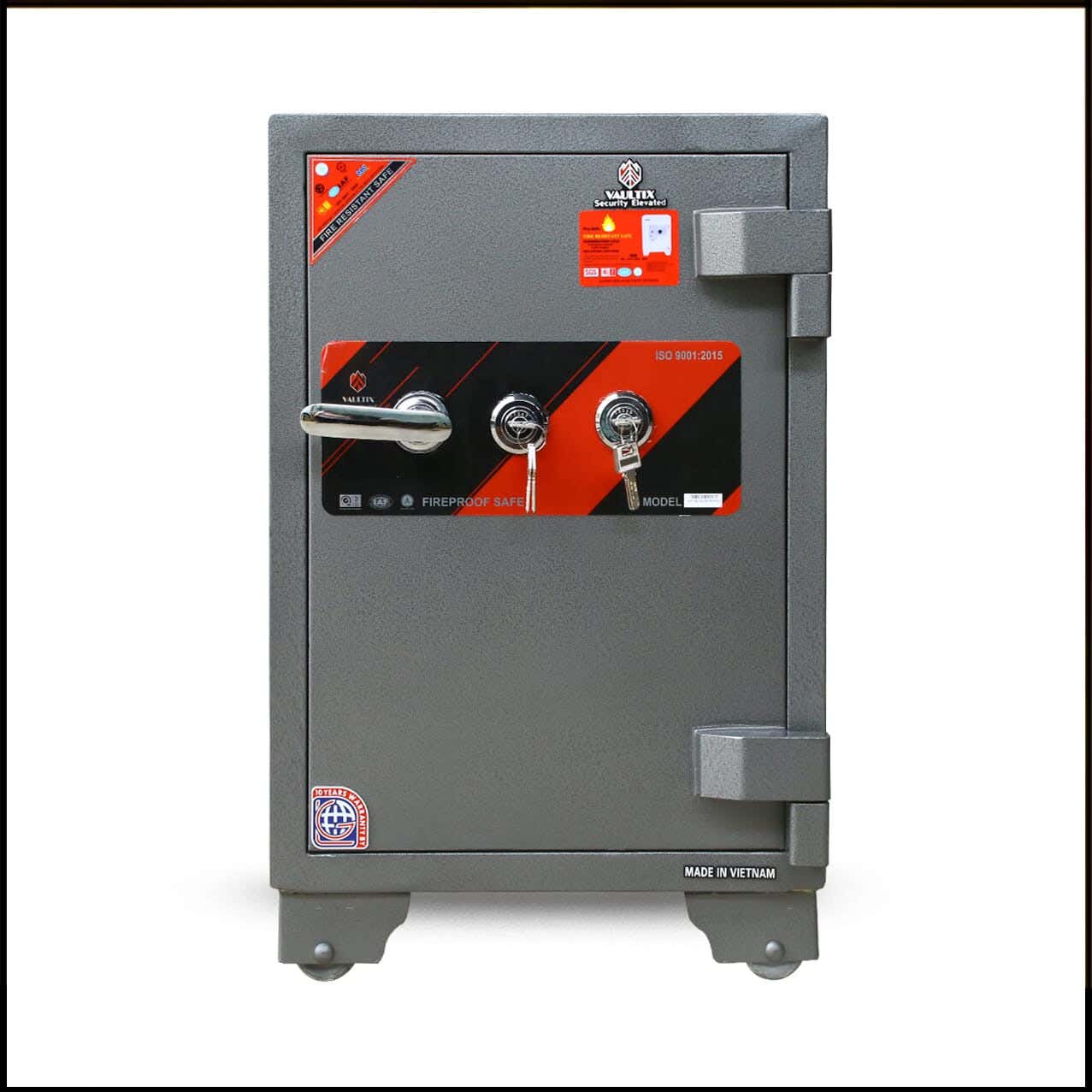 Vaultix Armored Steel Wide Safe Weighing 130 Kg, 69.5 × 49.5 × 49.5 cm - Grey