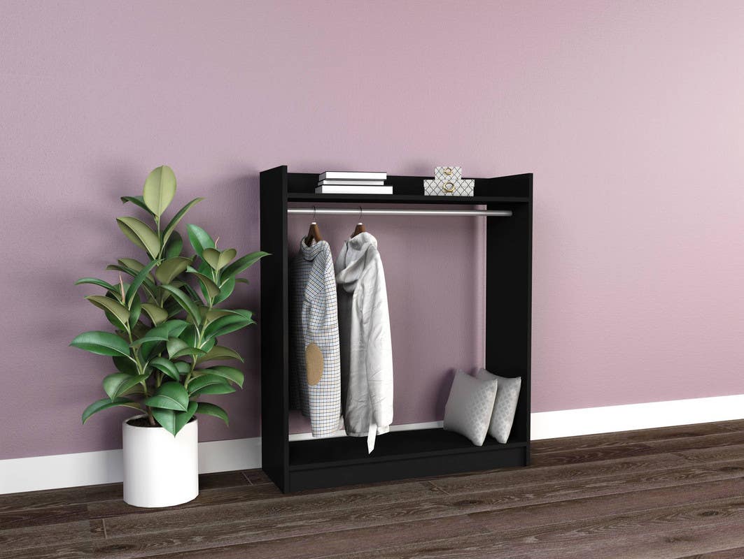 MDF Wood Open Wardrobe, 100x35x120 Cm - Black