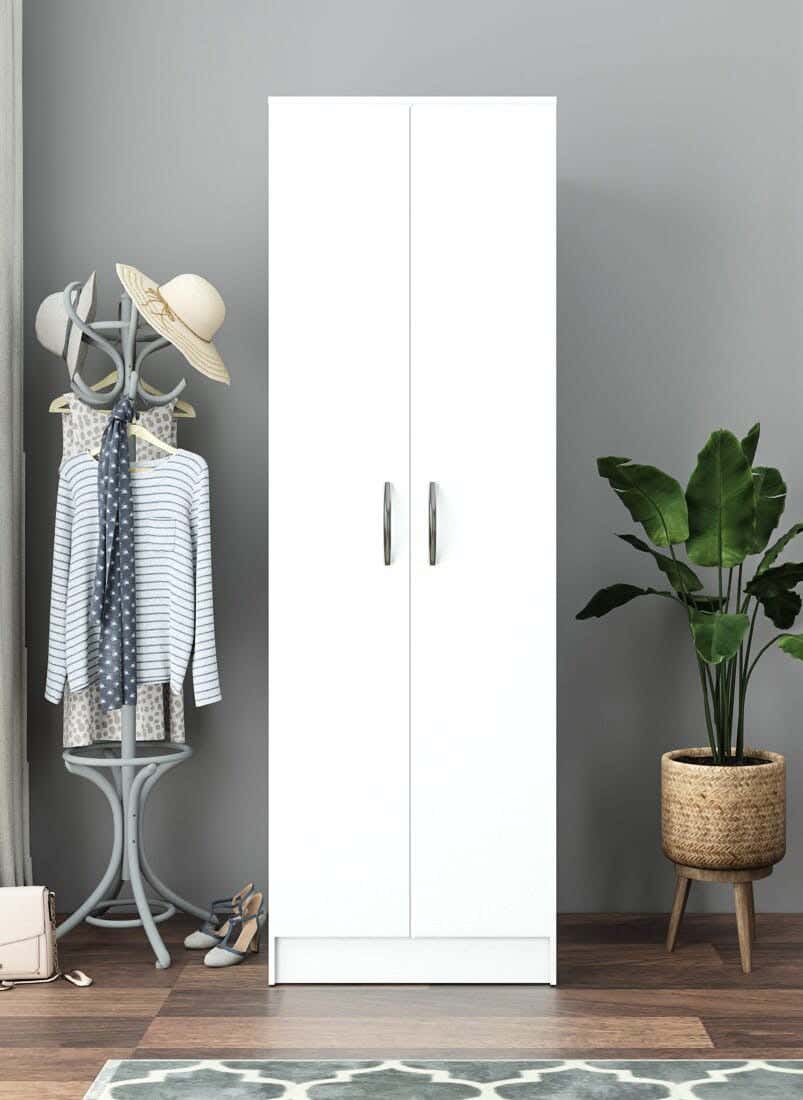 MDF Wood Clothes' Cabinet 2 Door, 60x46x180 Cm - White