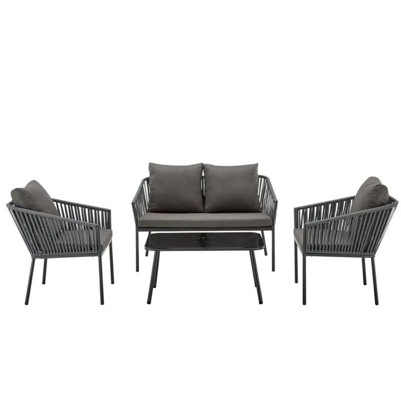 Outdoor Furniture Set, 4 Pieces, Rattan - Black Grey