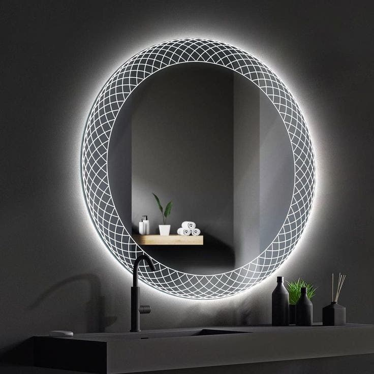 Lion Hose Modern Illuminated Touch Sensor Wall Mirror, 70×70×3 Cm - White Light