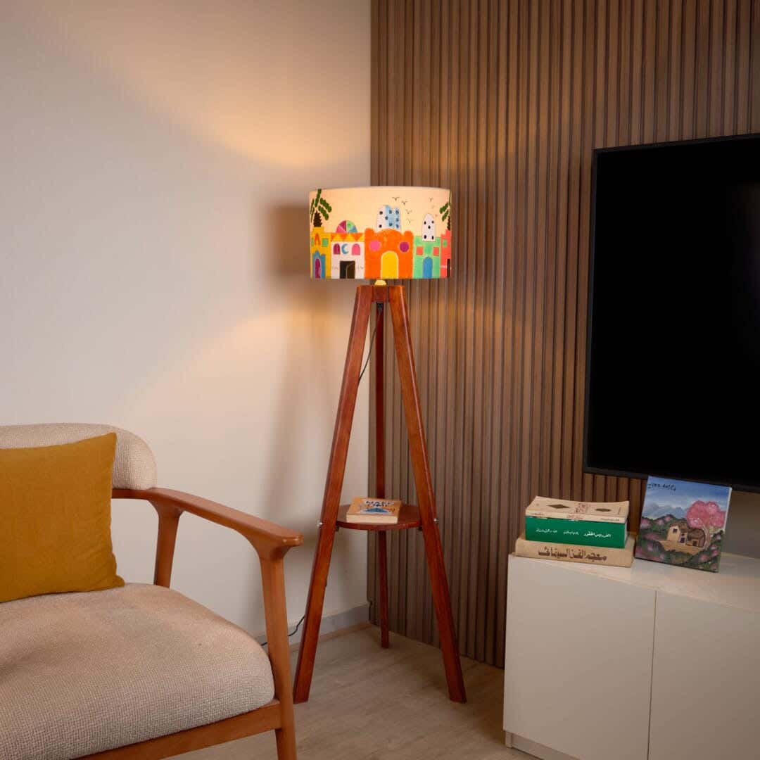 NAGAFA SHOP Red Beech Wood, Natural Linen Floor Lamp, 40×50×130 cm - Multi-Colored Brown