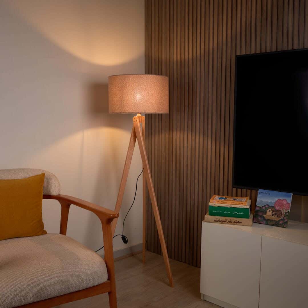 NAGAFA SHOP Red Beech Wood, Natural Linen Floor Lamp, 40×50×130 cm - Beige Wood