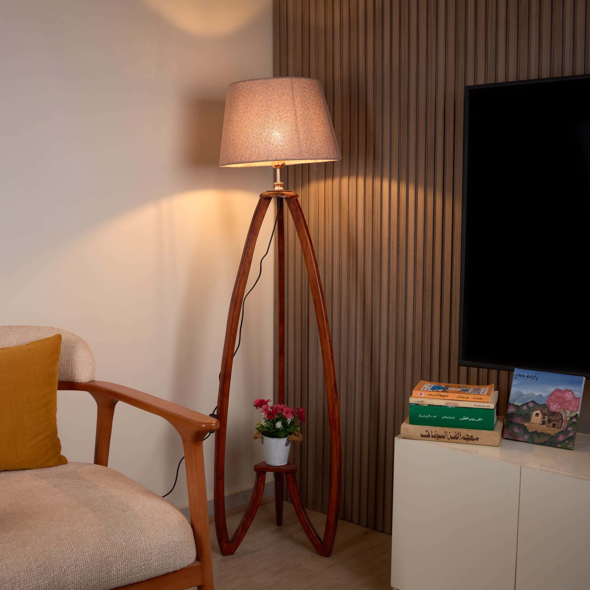 NAGAFA SHOP Red Beech Wood, Natural Linen Fabric Floor Lamp, 40×50×130 cm - Brown Beige