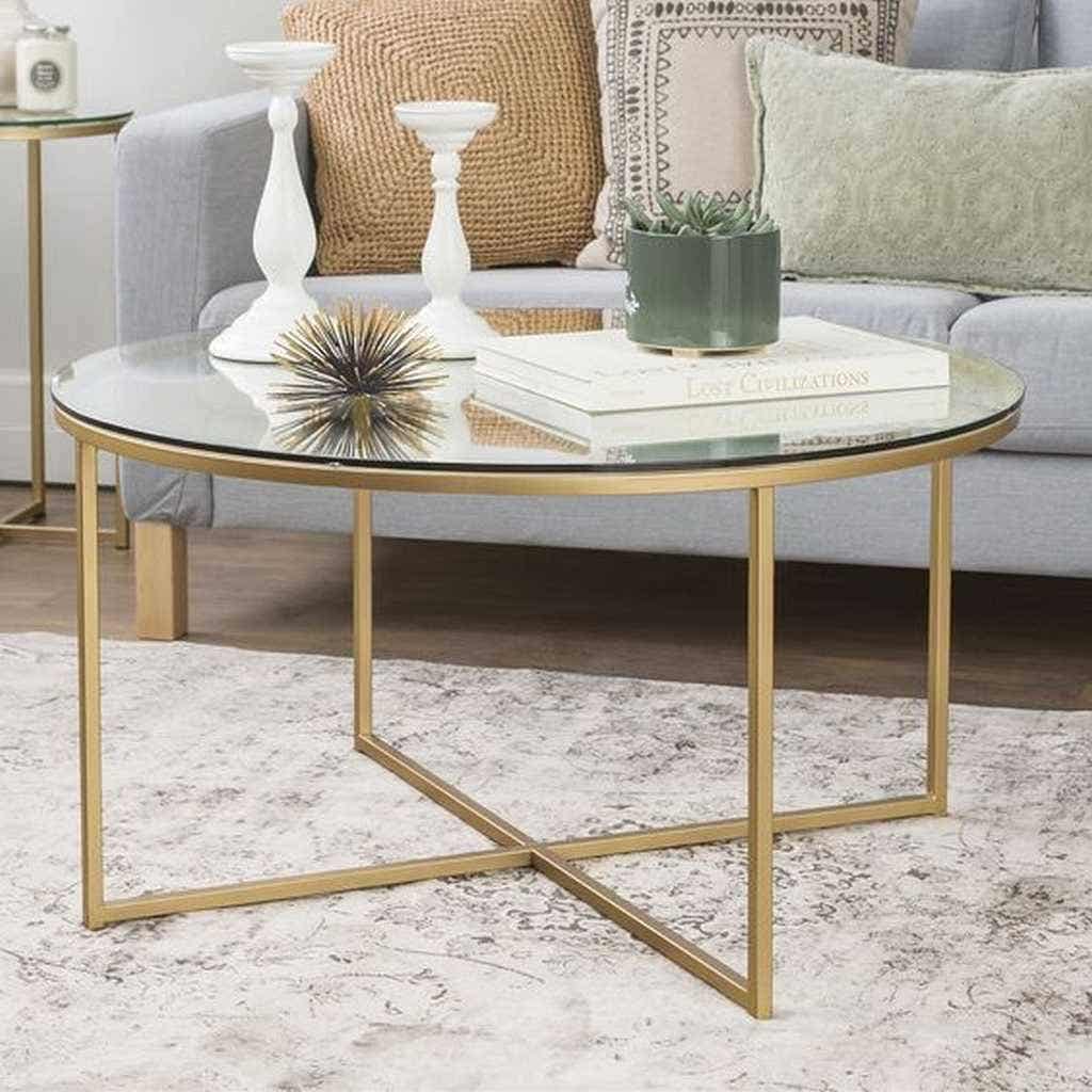 Steel Modern Center Table, Glass Surface, 45x70 cm - Gold