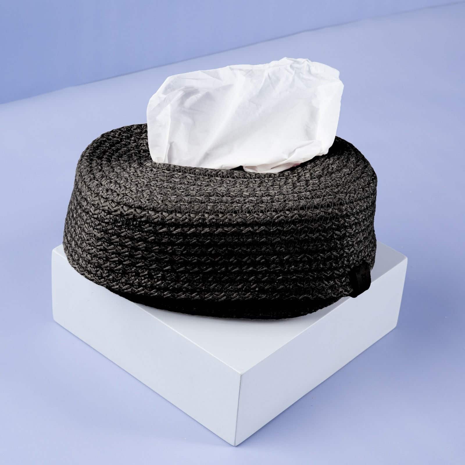 Homepro Linen Tissue Cover, 23X14X8 Cm - Black