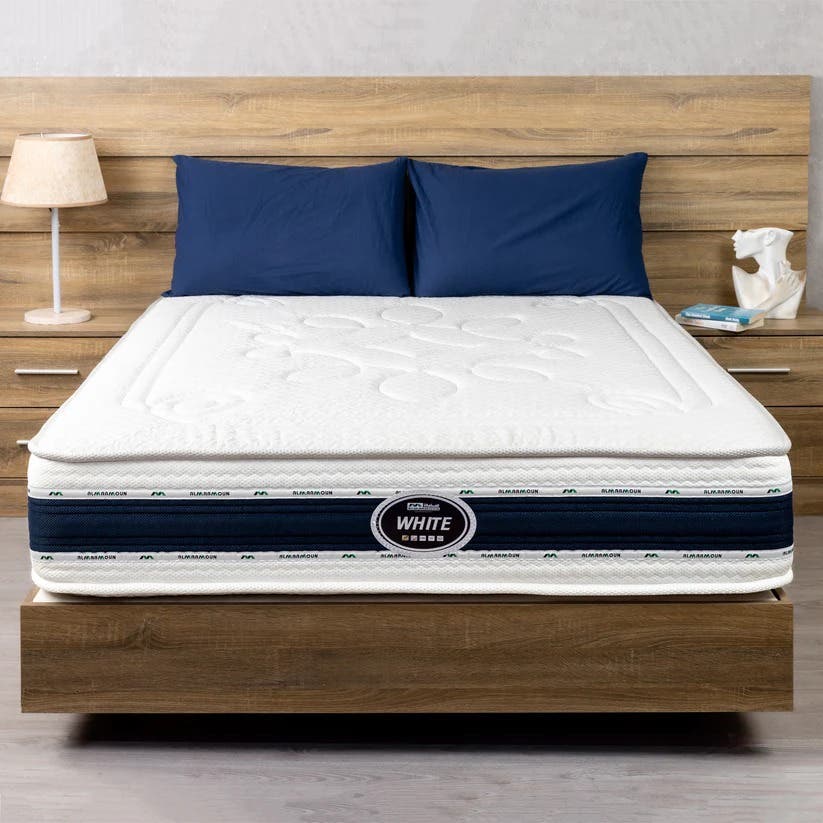Al Maamoun Bed Mattress, Separate Coils, 195x120 cm, Height 30 cm - White Navy