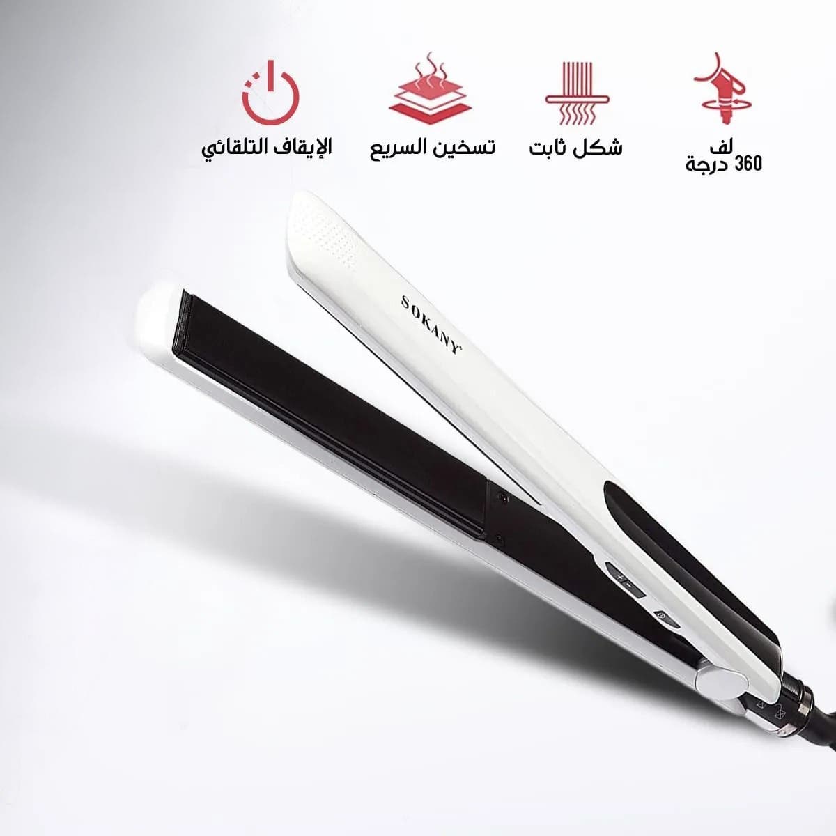 Sokany Hair Straightener Ceramic Coating HS-025 PTC Heating Floating Plates Handle Lock Women Hair Styling Tool With 6 Hair Clips For Thick Curly Frizzy Hair Fast Heat Up