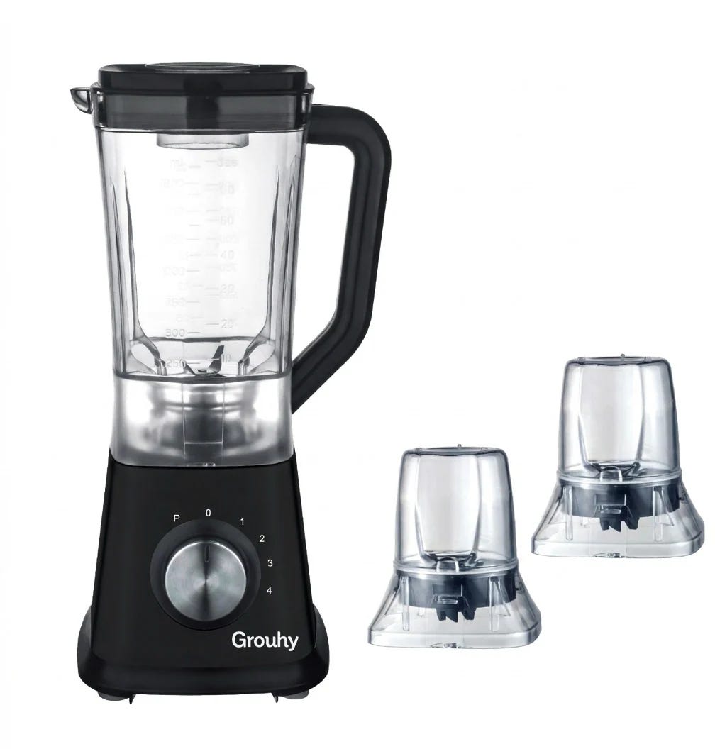Grouhy GBL800WUT Blender, 2 Grinders, 800 Watt, 1.8 Liter - Black