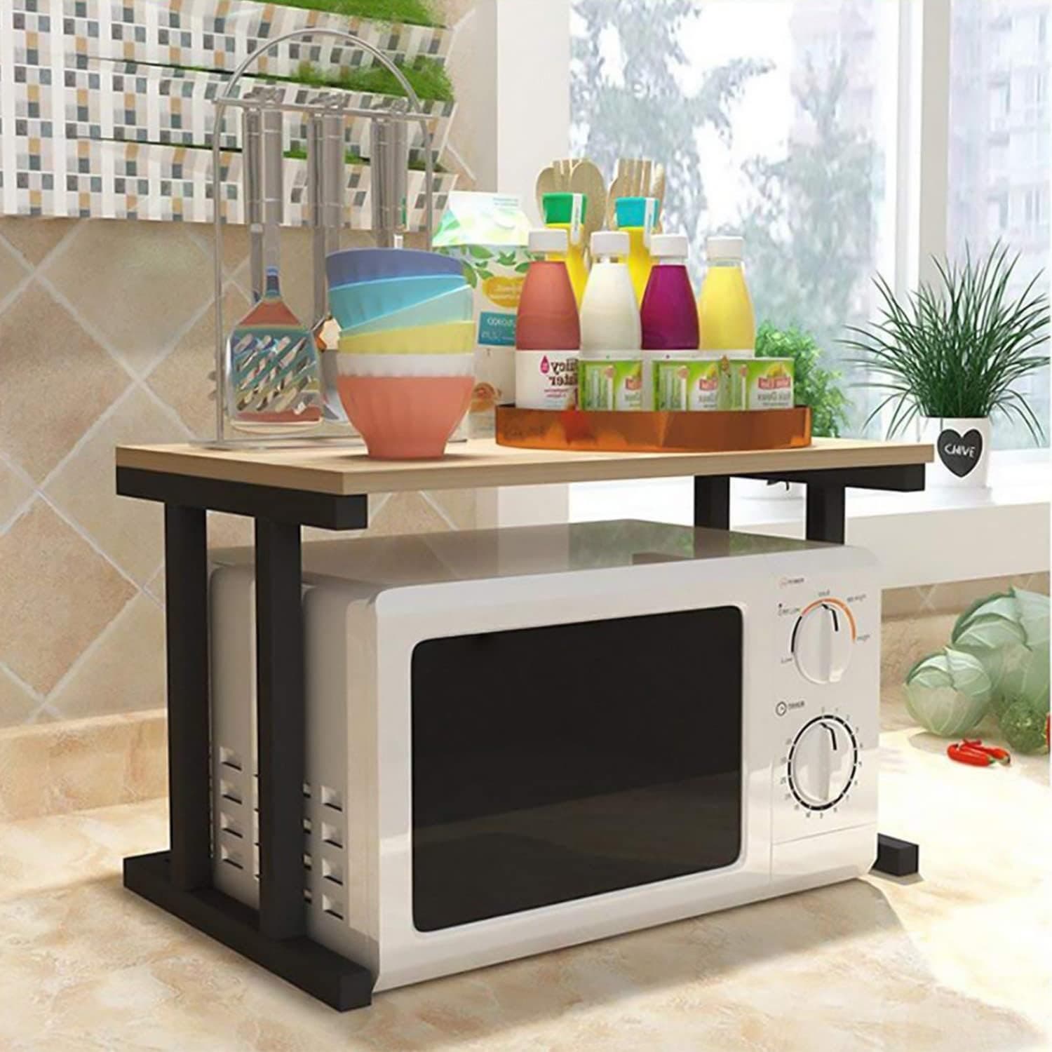 2 Shelf Metal Kitchen Storage Unit, 38×60×38.5 Cm - Black