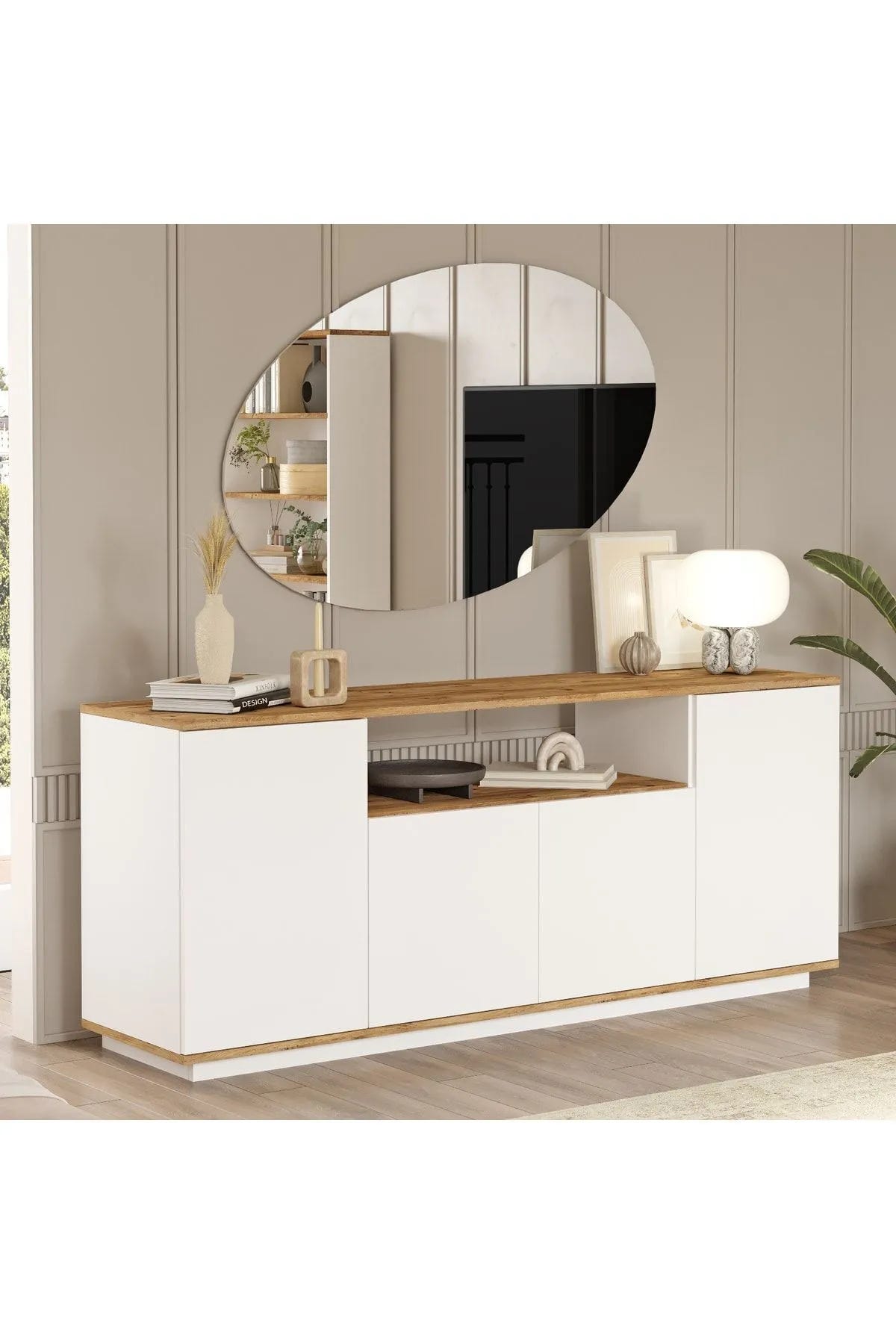 4-door MDF buffet, 160 x 35 x 90 cm - white