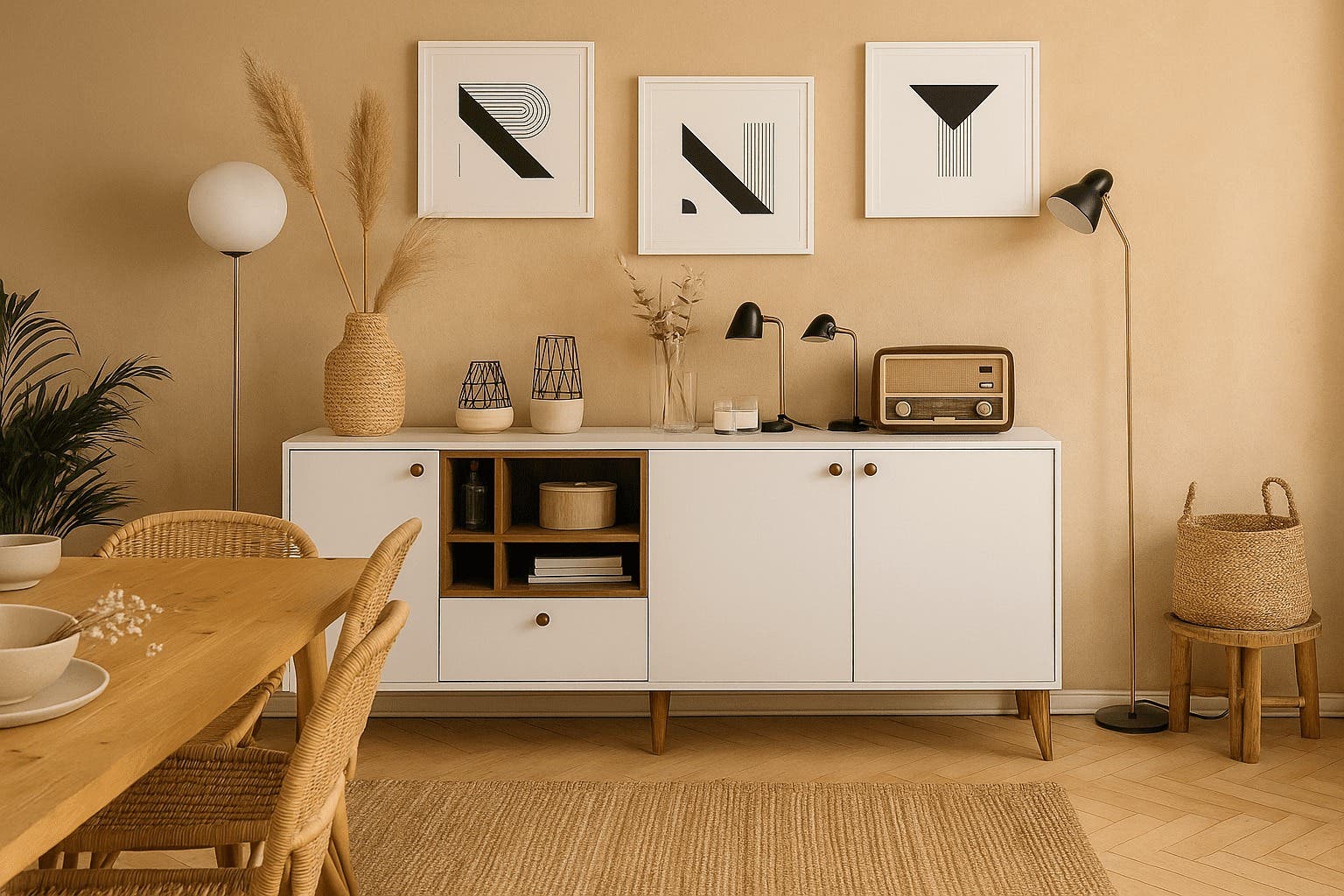4-door MDF buffet, 160 x 35 x 90 cm - white