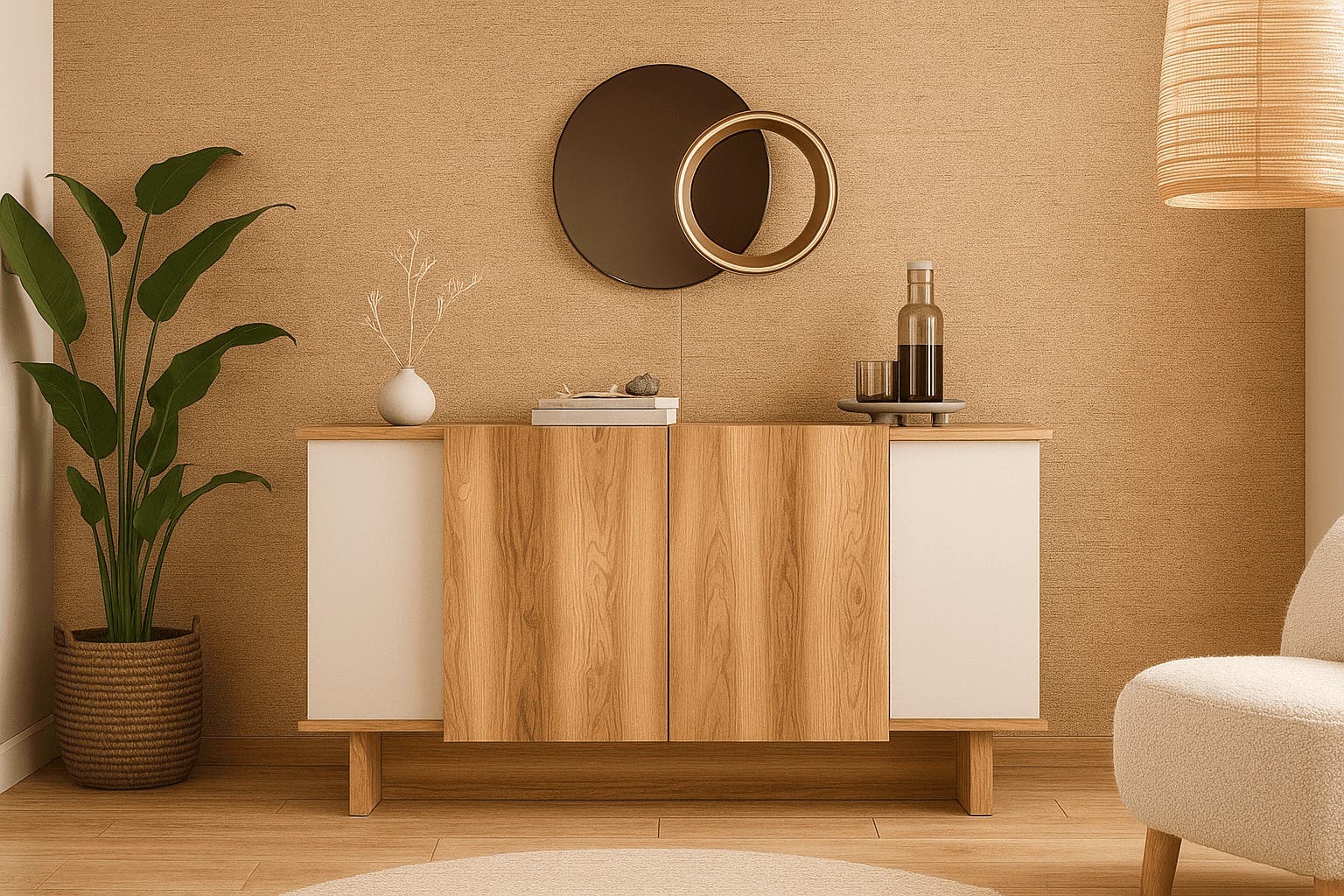 4-door MDF buffet, 160 x 35 x 90 cm - white wood