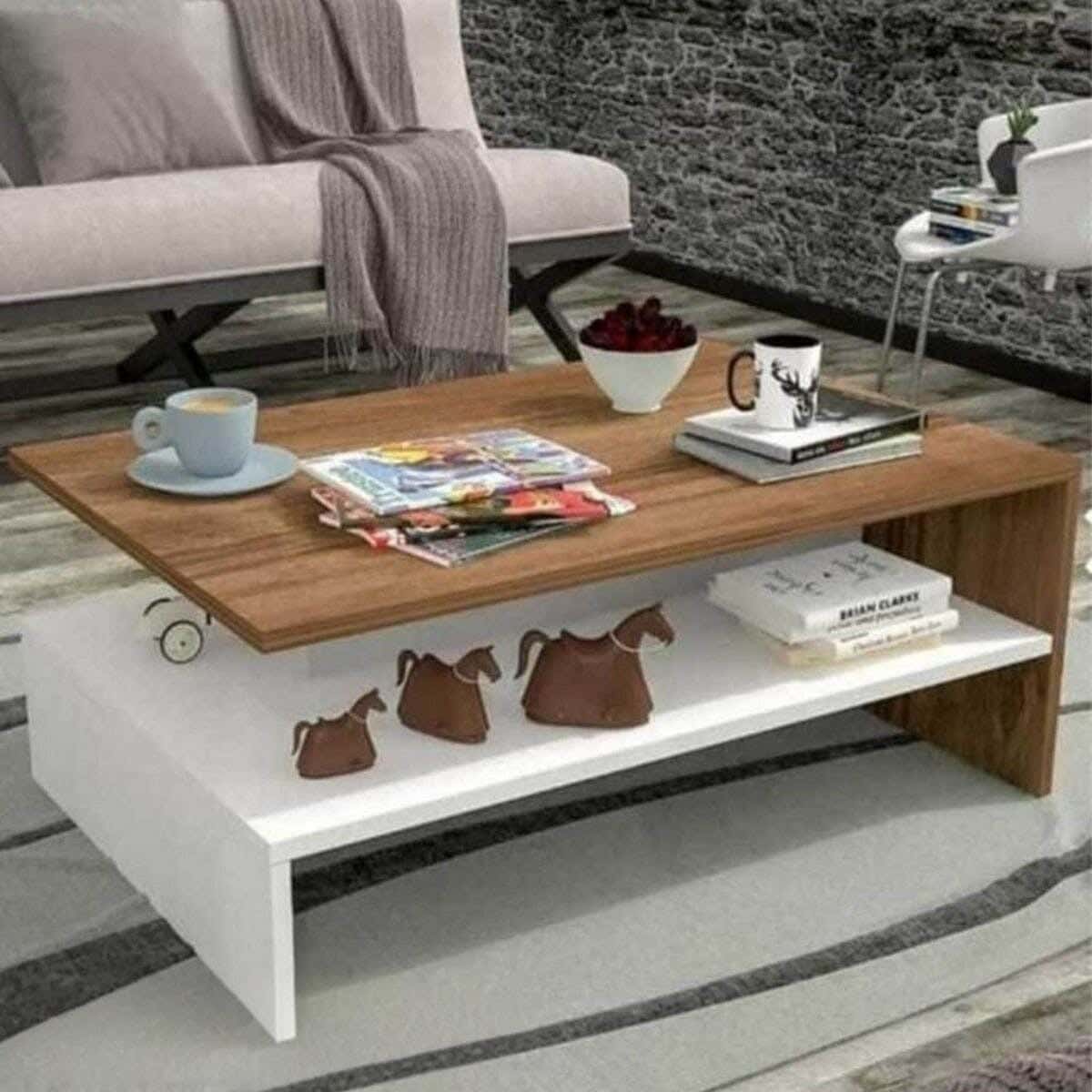 Spanish MDF wood coffee table, 50x100x50 cm - white brown