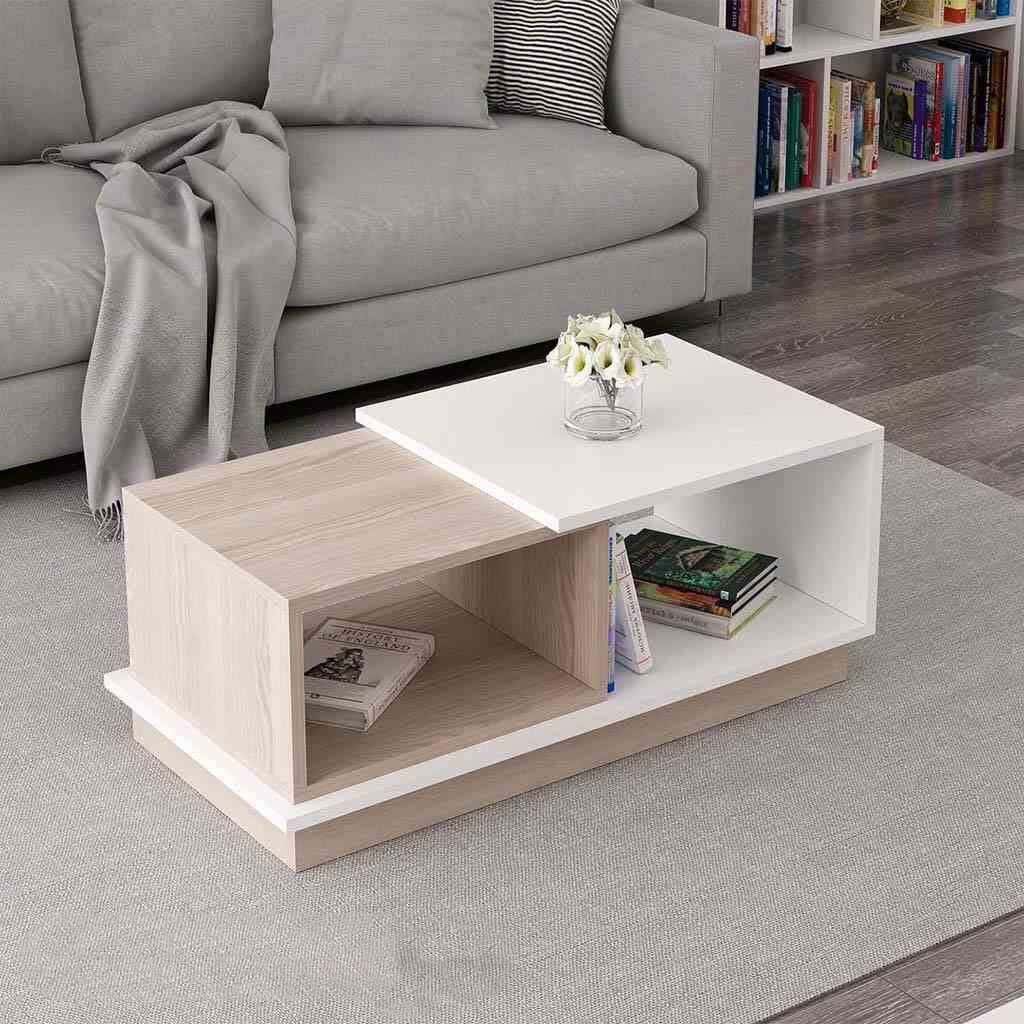 Spanish MDF wood coffee table, 40x90x50 cm - white beige