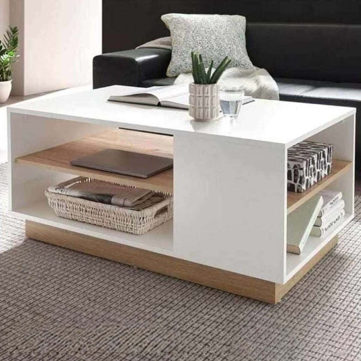 Spanish MDF wood coffee table, 40x90x50 cm - white beige