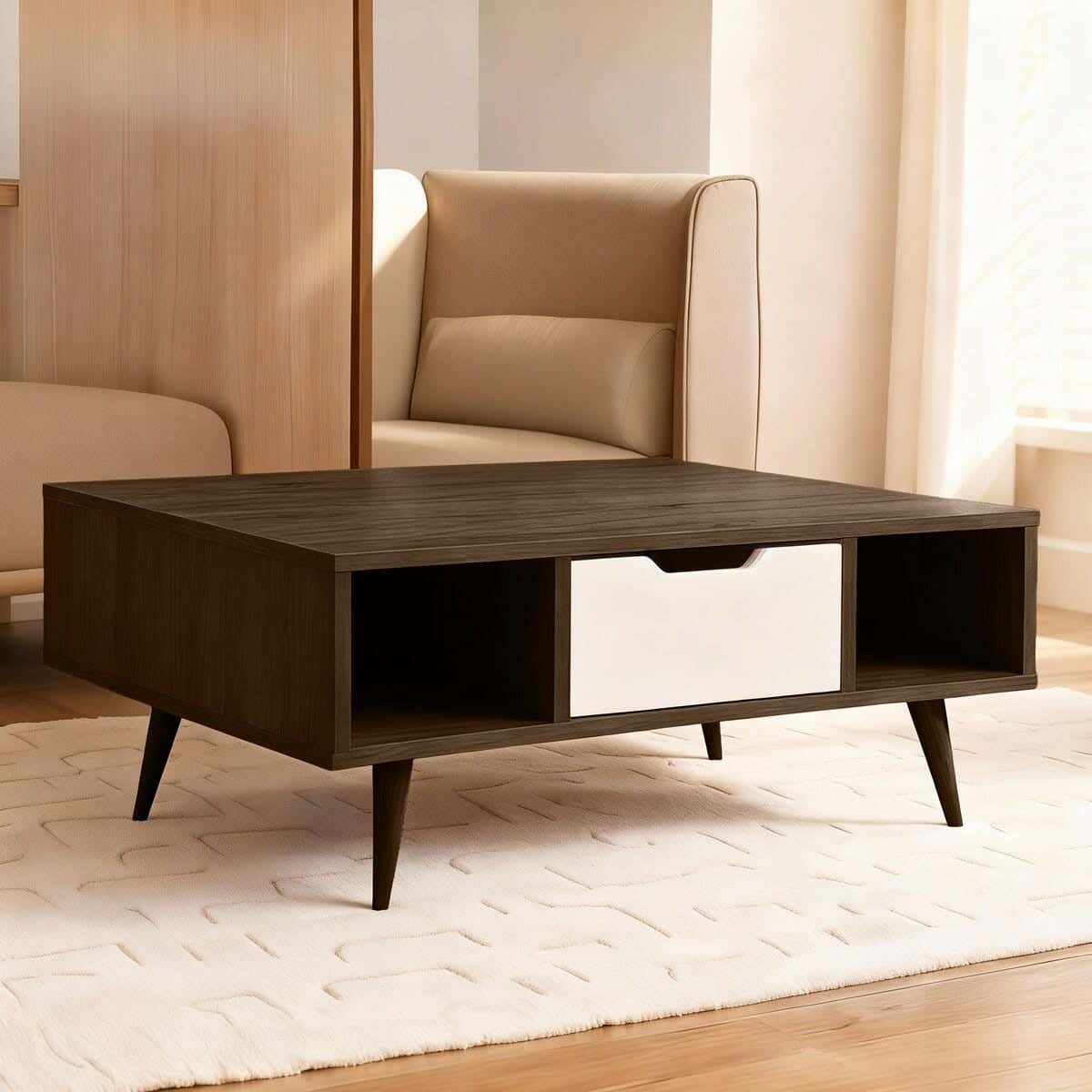 Spanish MDF wood coffee table, 45x100x50 cm - dark brown black