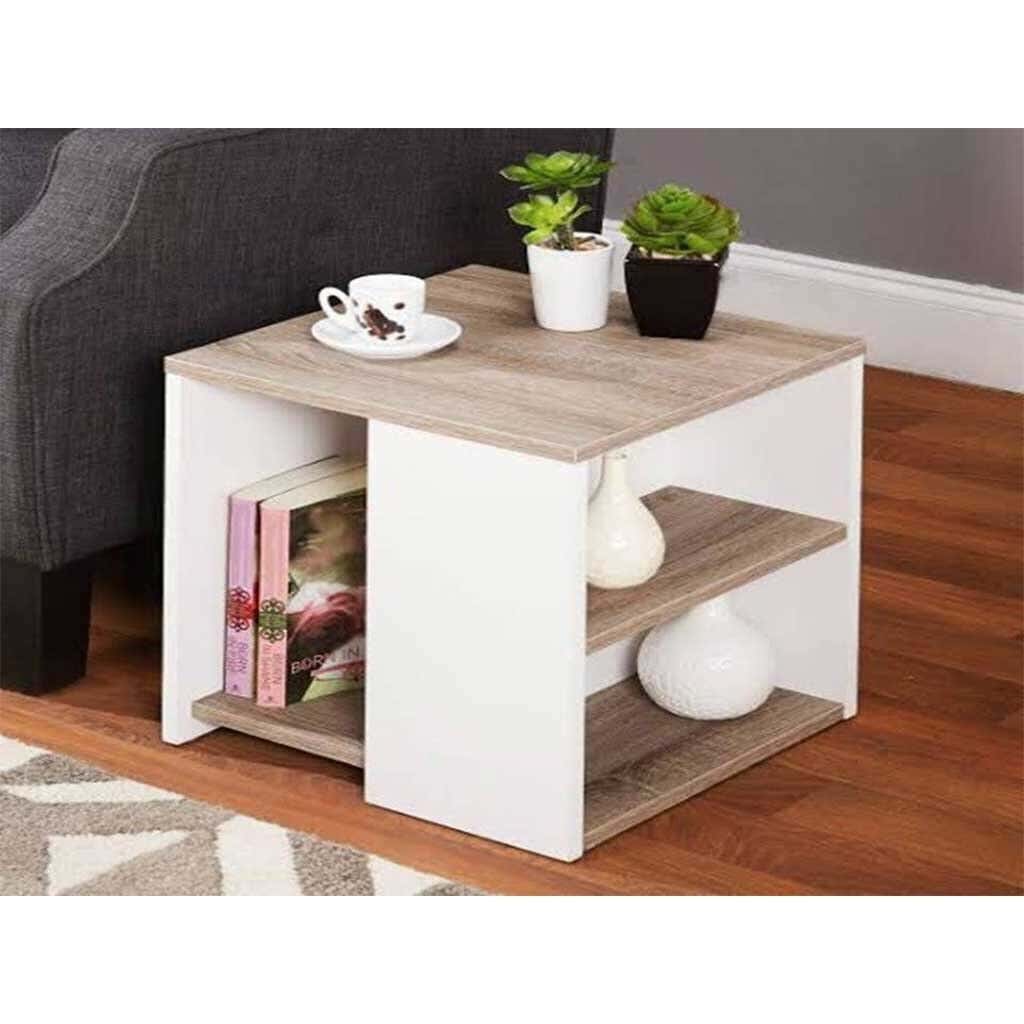 Spanish MDF side table, 50x40x40 cm - white beige