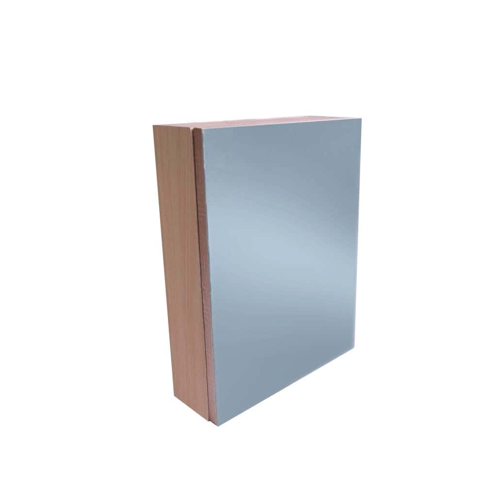 Bathroom organizer with mirror, Spanish MDF wood, 50x35x10 cm - Beige