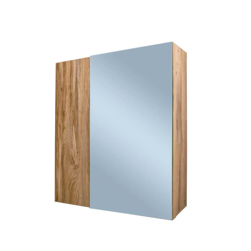 Bathroom organizer with mirror, Spanish MDF wood, 50x50x10 cm - Beige