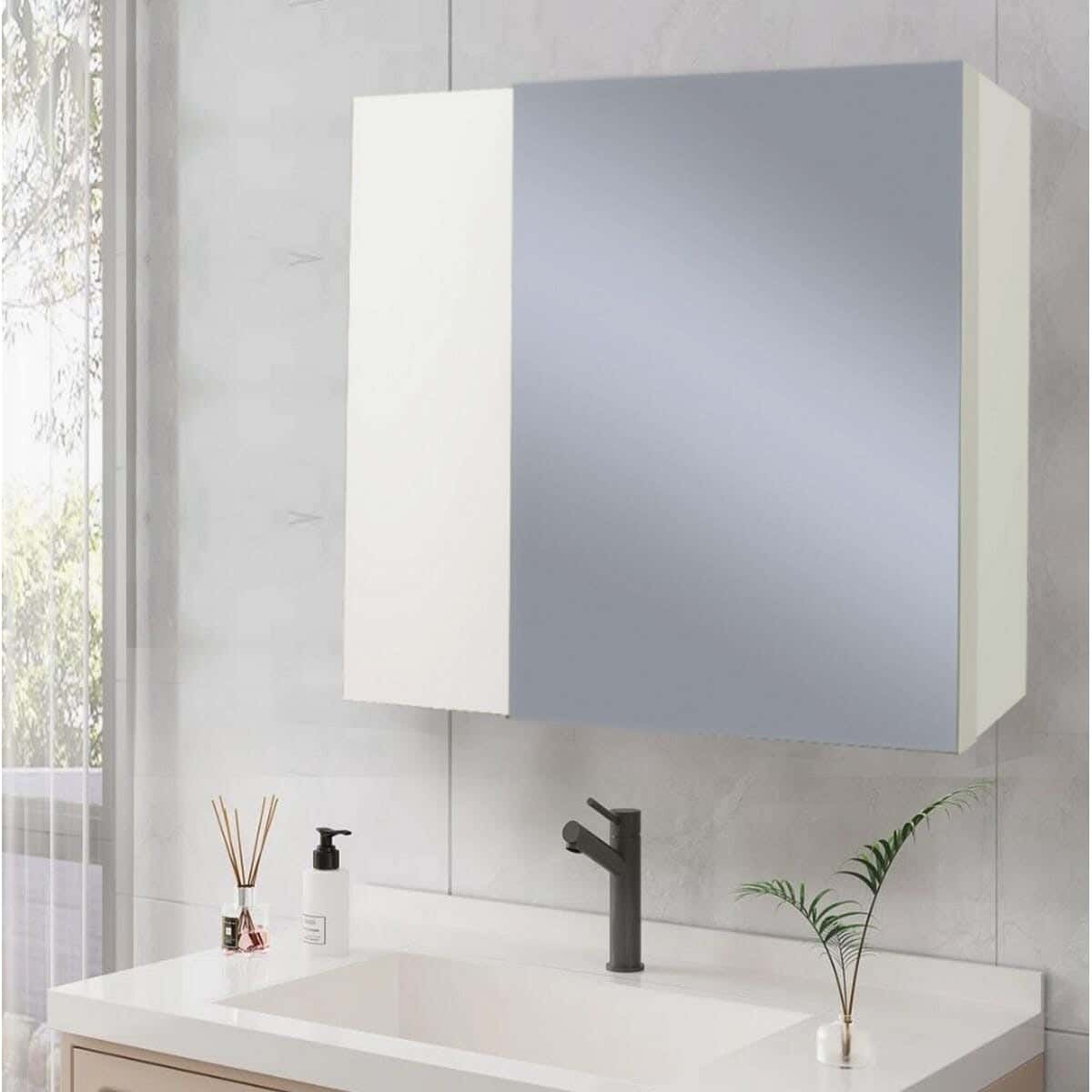 Bathroom organizer with mirror, made of Spanish MDF wood, 50x50x10 cm - White