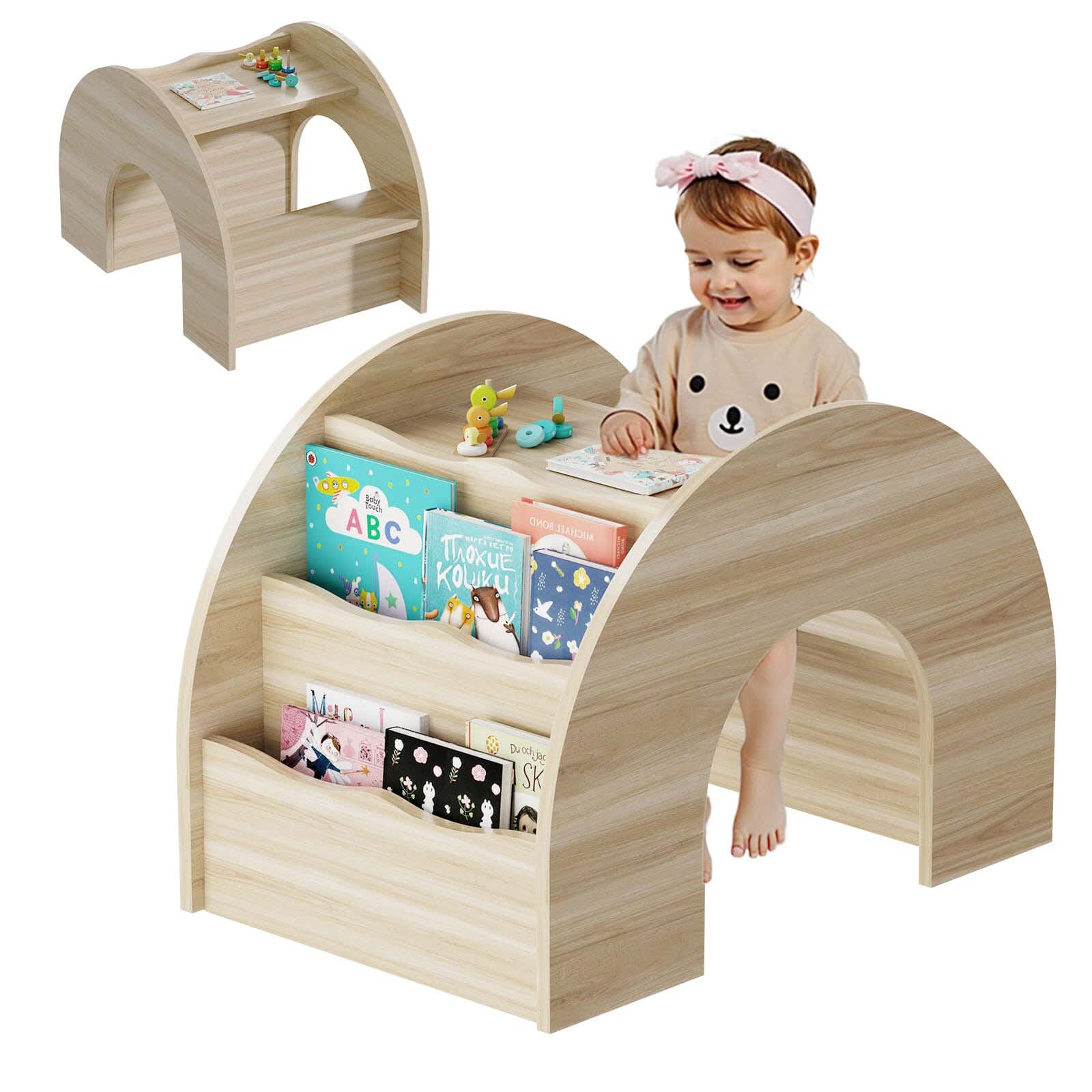 Children's table and desk shelves, Finnish wood, 60 x 90 x 60 cm - Beige