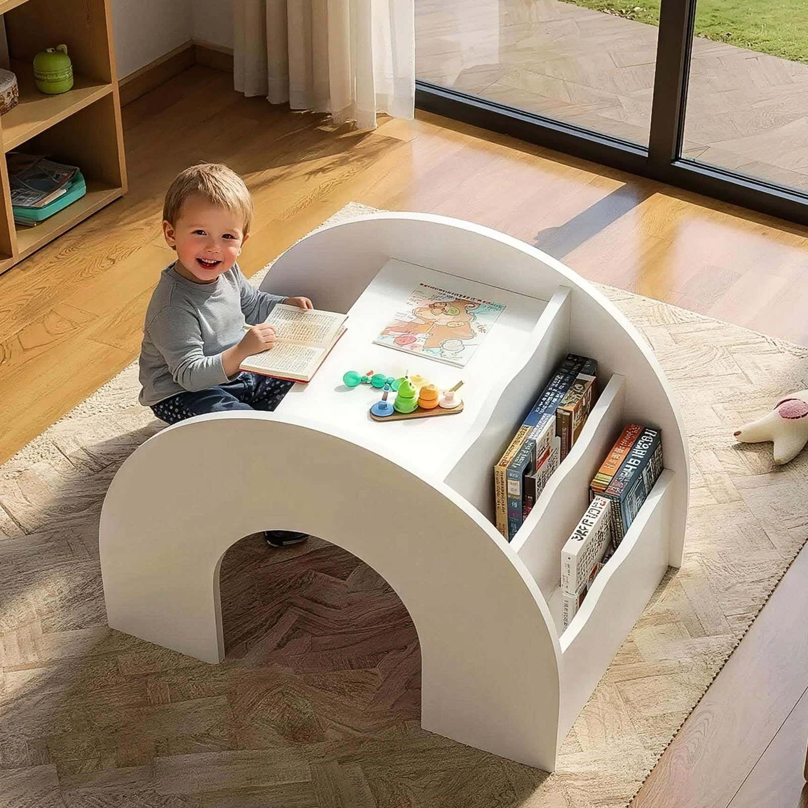 Children's table and desk shelves, MDF, 60 x 90 x 60 cm - White