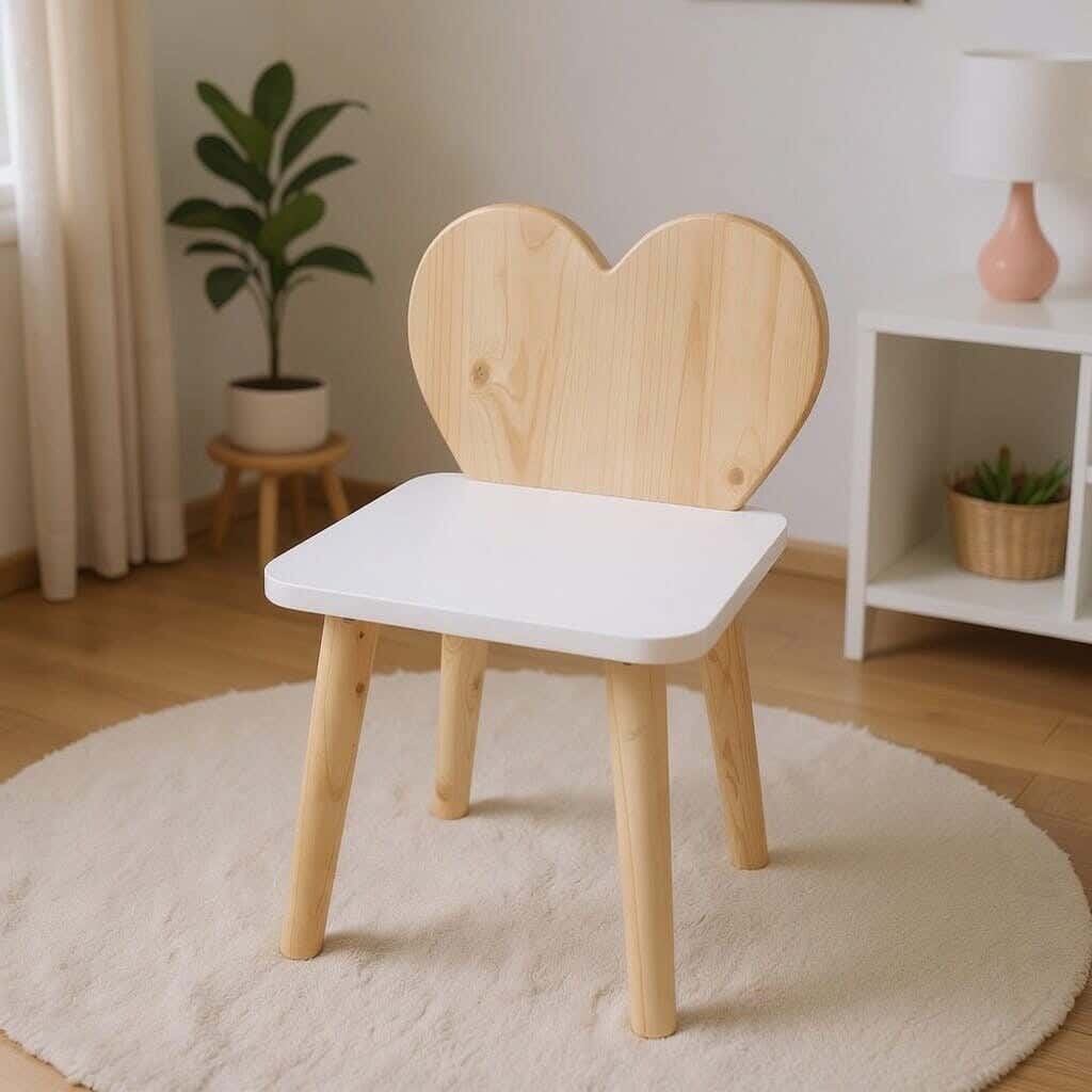 Modern children's chair, Finnish wood and MDF, 40 x 28 x 28 cm - Beige/White