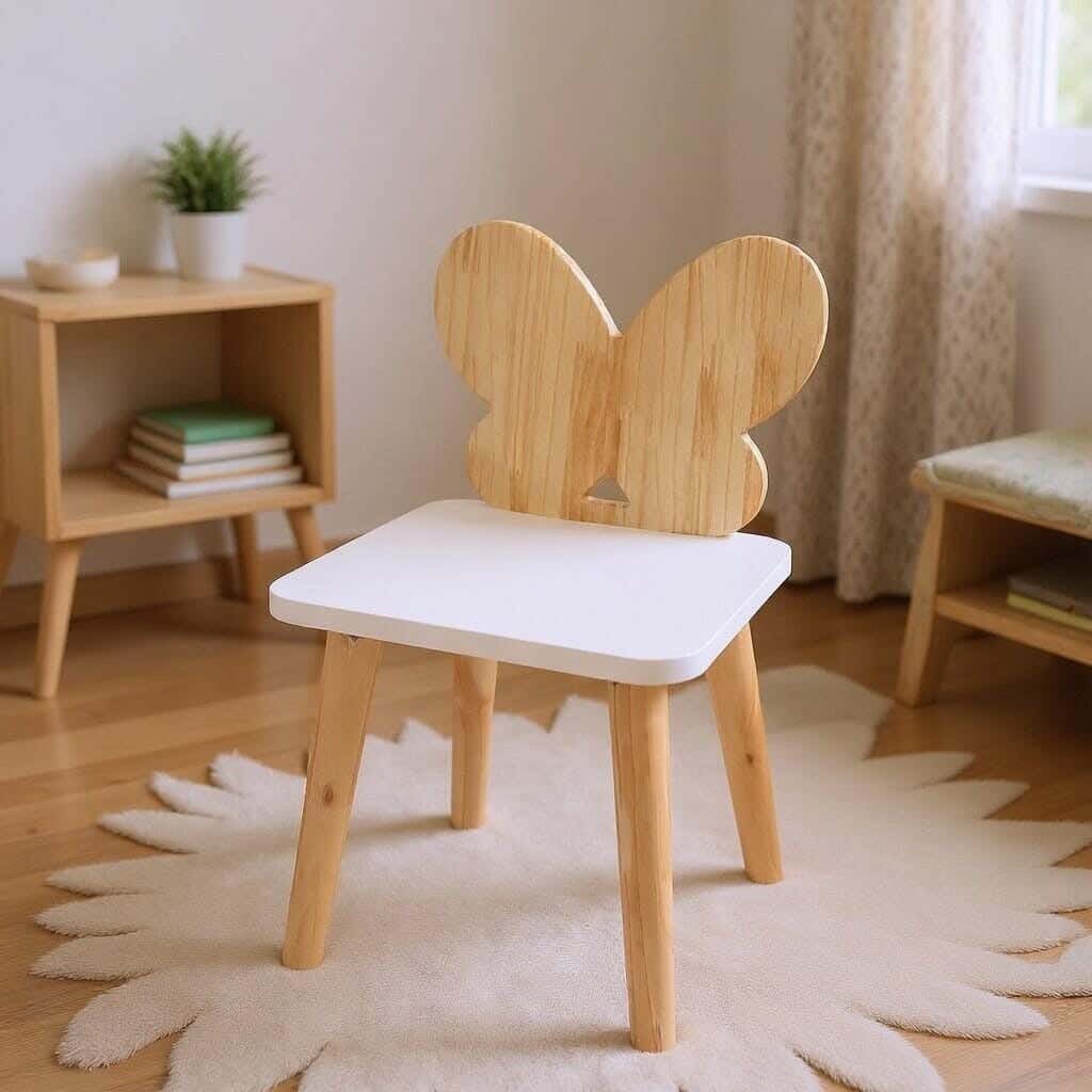 Modern children's chair, Finnish wood and MDF, 40 x 28 x 28 cm - Beige/White