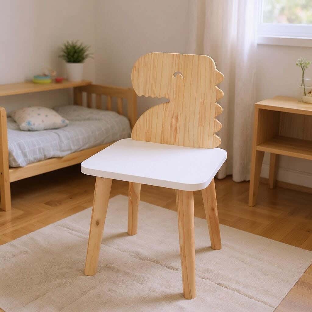 Modern children's chair, Finnish wood and MDF, 40 x 28 x 28 cm - Beige/White