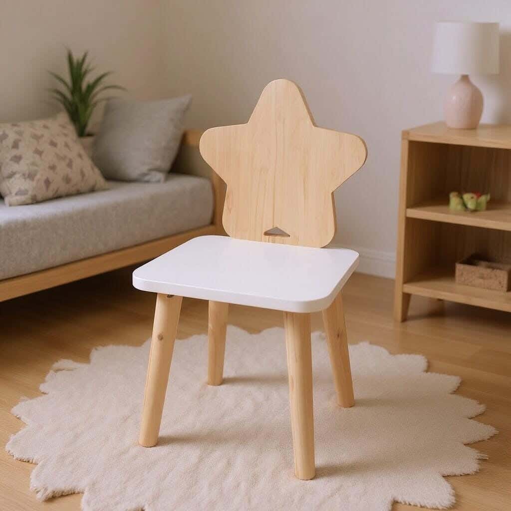 Modern children's chair, Finnish wood and MDF, 40 x 28 x 28 cm - Beige/White