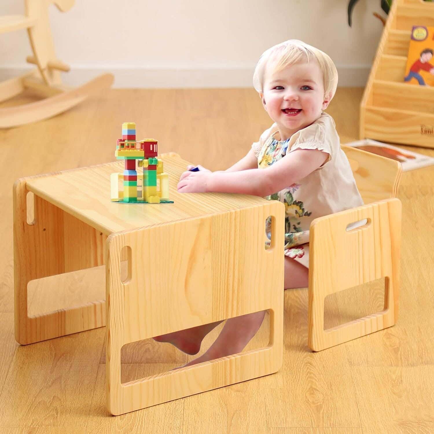 Modern children's table and chair set, Finnish wood, 38 x 43 x 32 cm - Beige
