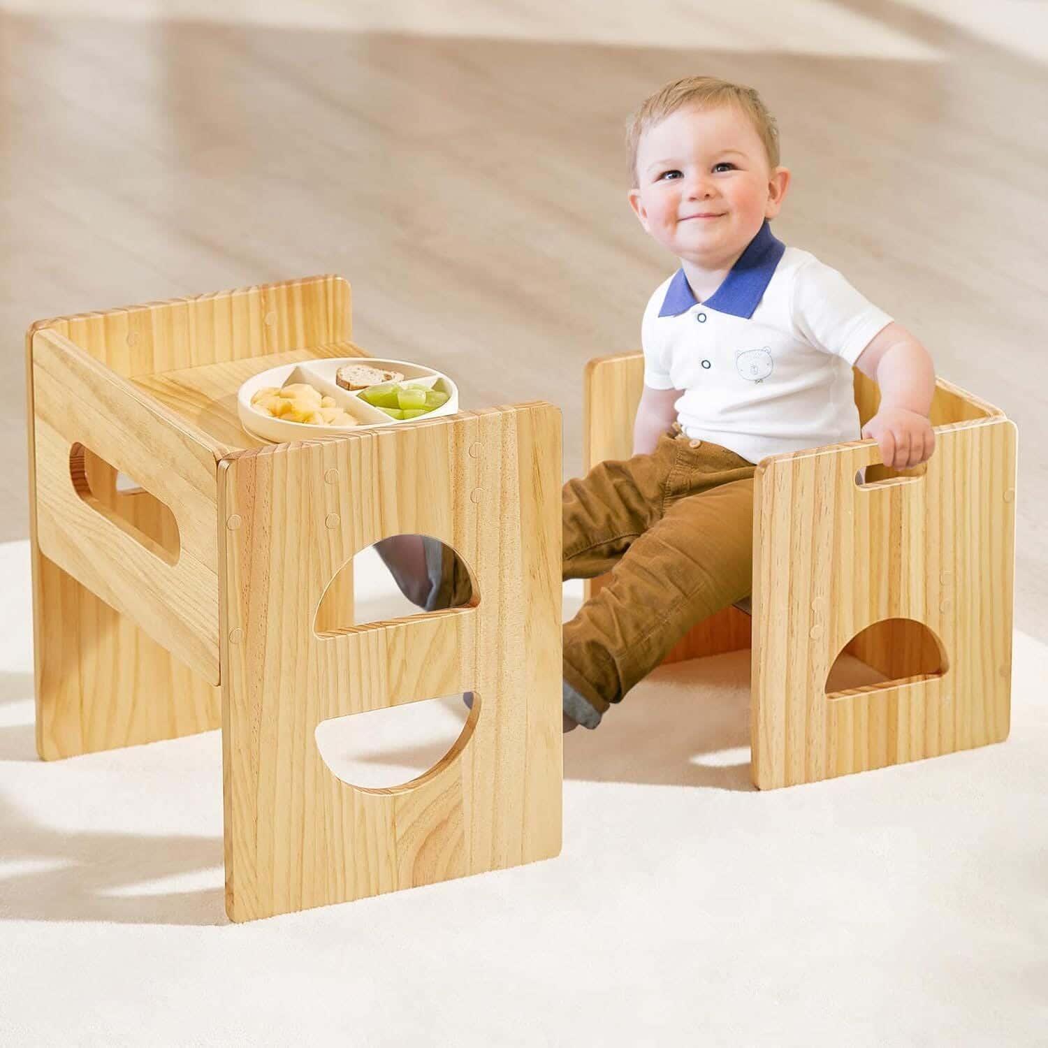 Modern children's table and chair set, Finnish wood, 38 x 43 x 32 cm - Beige
