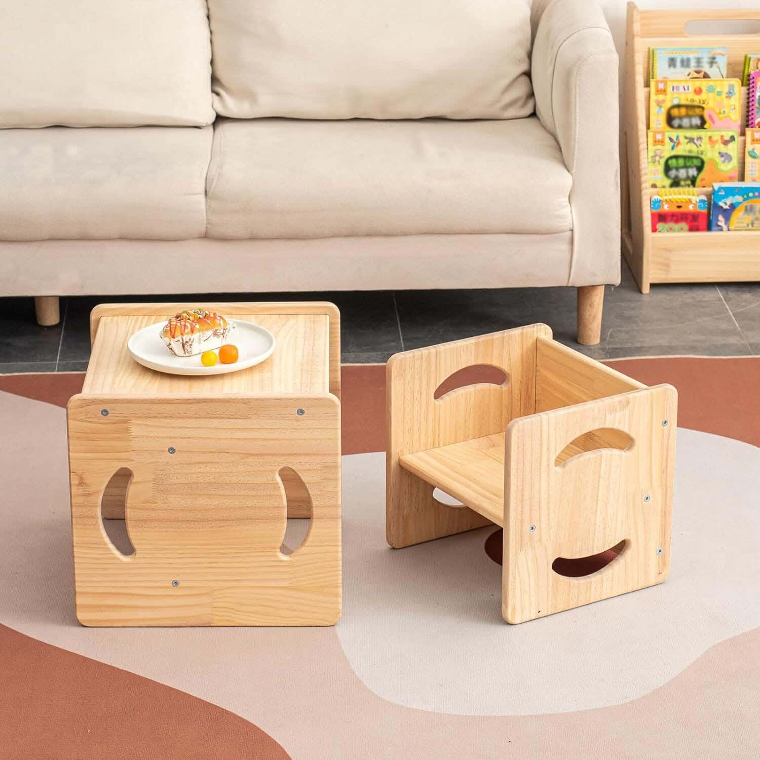 Modern children's table and chair set, Finnish wood, 38 x 43 x 32 cm - Beige