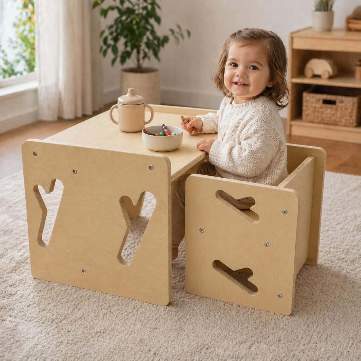 Modern children's table and chair set, Finnish wood, 38 x 43 x 32 cm - Beige