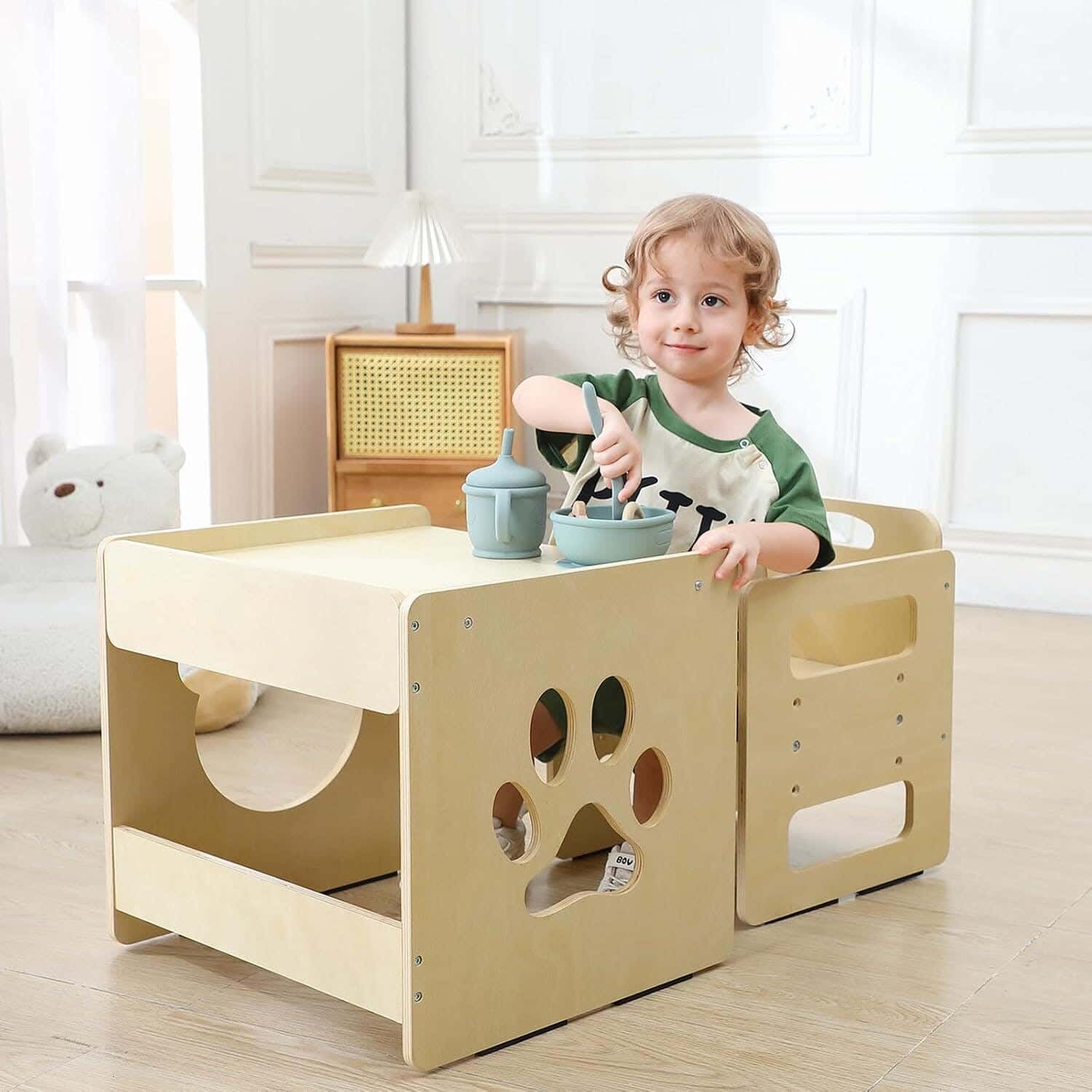 Modern children's table and chair set, Finnish wood, 38 x 43 x 32 cm - Beige