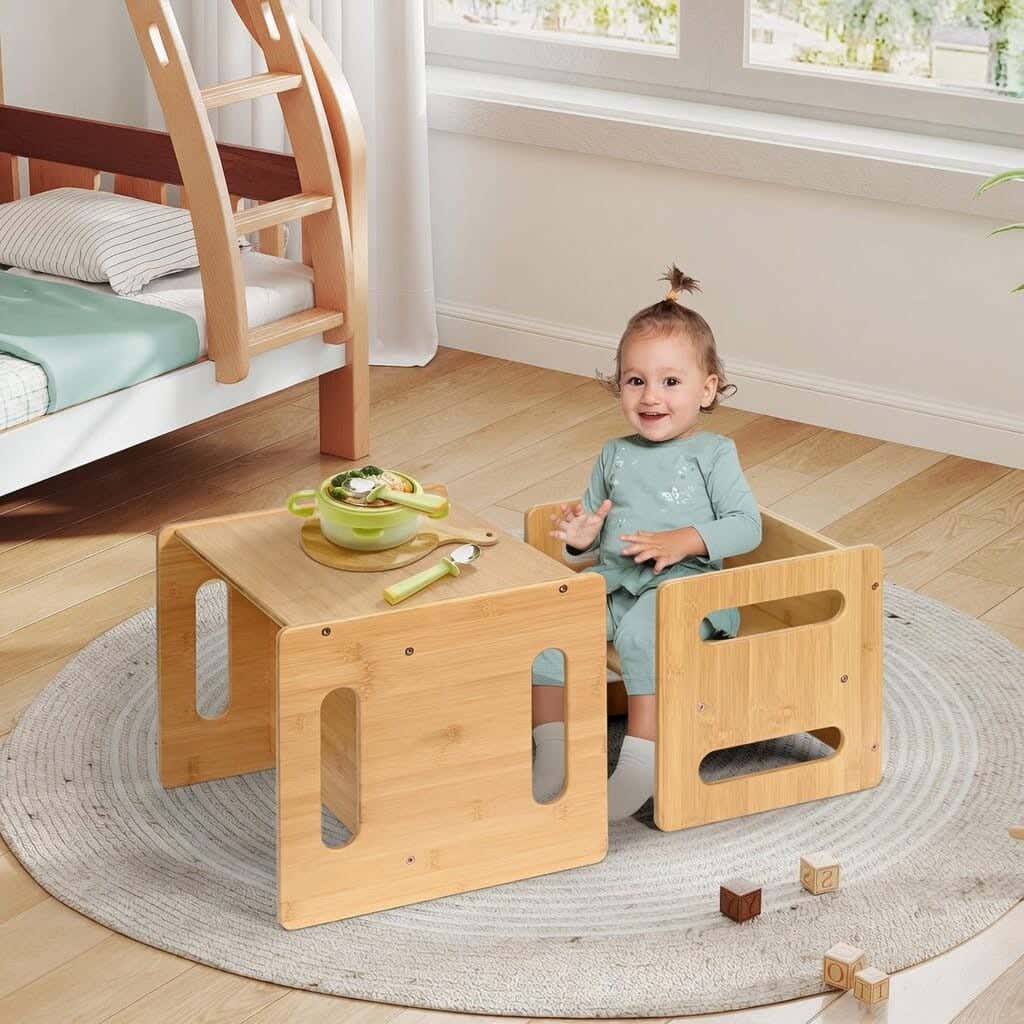 Modern children's table and chair set, Finnish wood, 38 x 43 x 32 cm - Beige