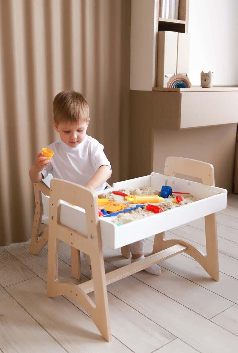 Children's desk and chair, Finnish wood, 60 x 60 x 40 cm - Beige