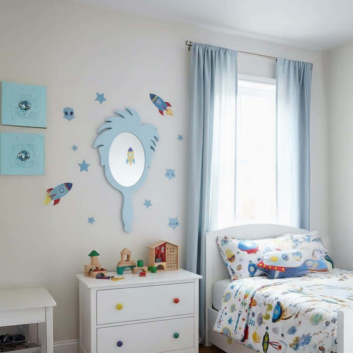 Children's wall mirror, MDF, 80 x 60 x 2 cm - light blue