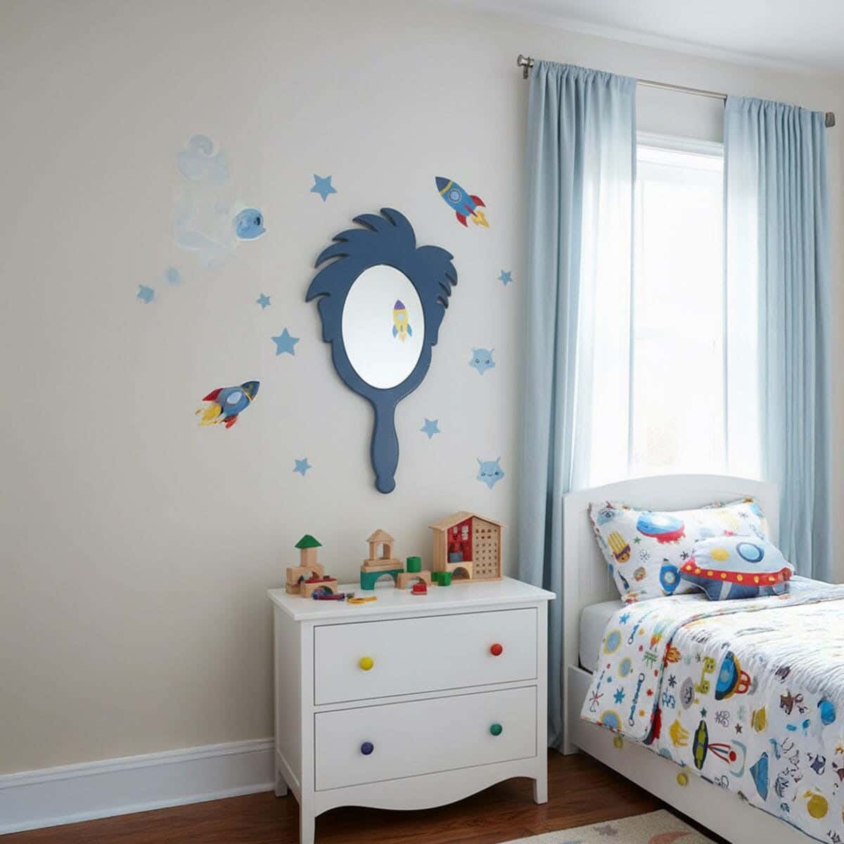 Children's wall mirror, MDF, 80 x 60 x 2 cm - Blue