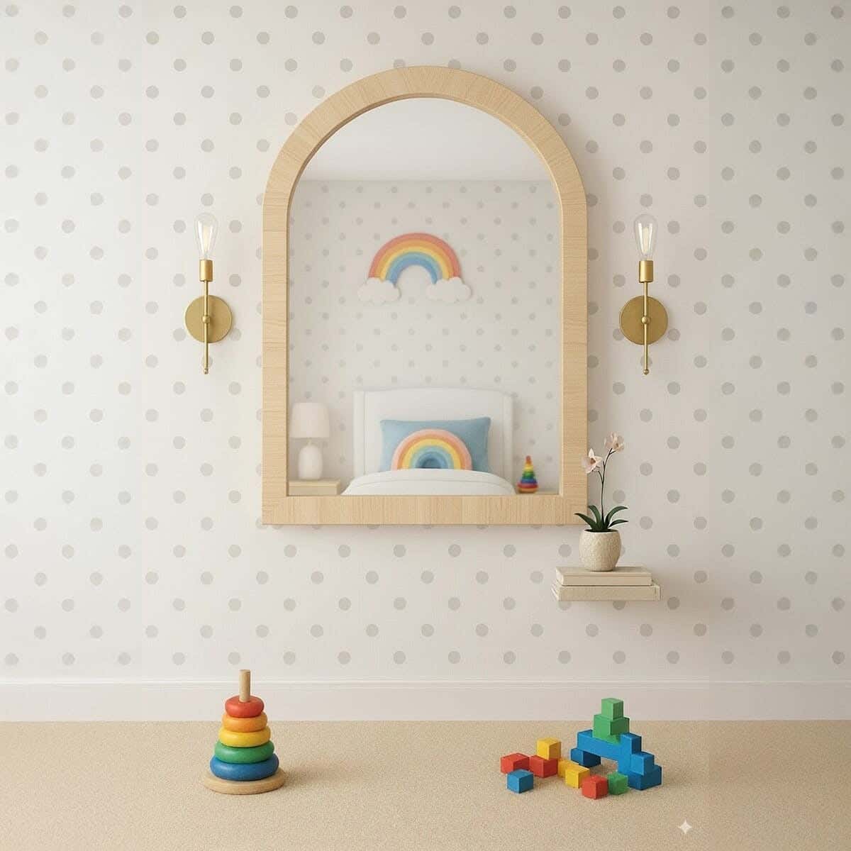 Children's wall mirror, MDF, 80 x 40 x 2 cm - Beige